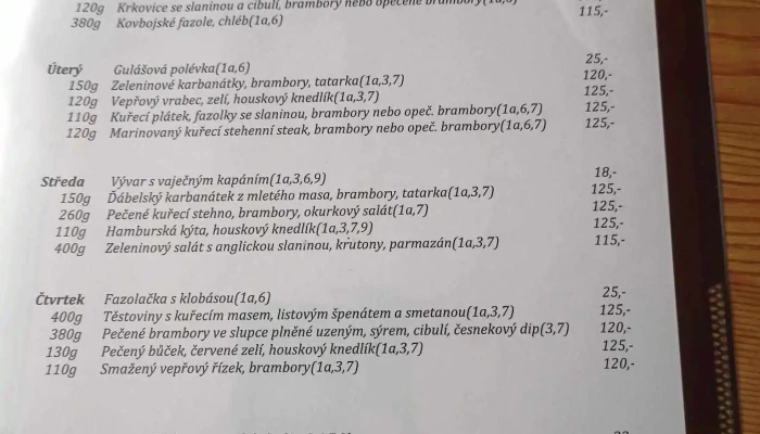 Hostinec U Kozicha Menu - Úherce