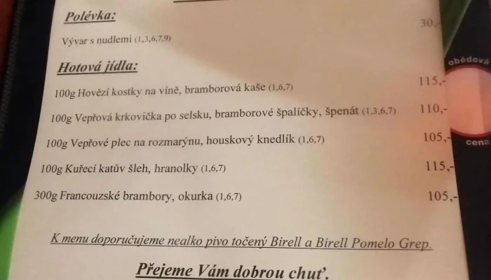 Hostinec U Palanu Sro Menu - Žďárská 1717