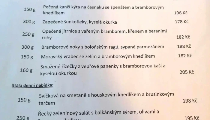 Hostinec U Rysu Menu - Nám. Krále Jiřího Z Poděbrad 54