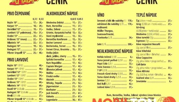 Hostinec U Talafy -  Menu - Osvobození 34