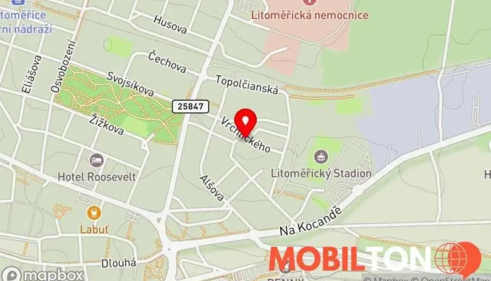 mapa Hotel Labe Hotel, Hotel pro dlouhodobý pobyt, Hostel v Vrchlického 292/10