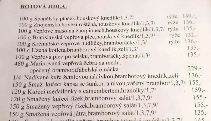 Hotel Orlik   Jirmasek Menu - Dolní Nám. 31