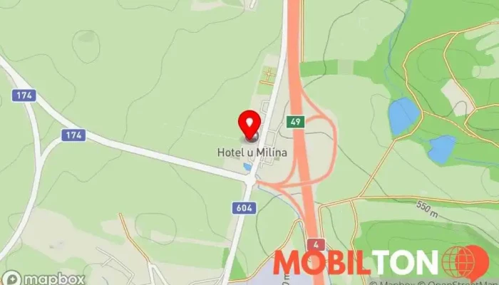 mapa Hotel U Milína Hotel, Konferenční a kongresové centrum, Odpočívadlo, Restaurace v Milín
