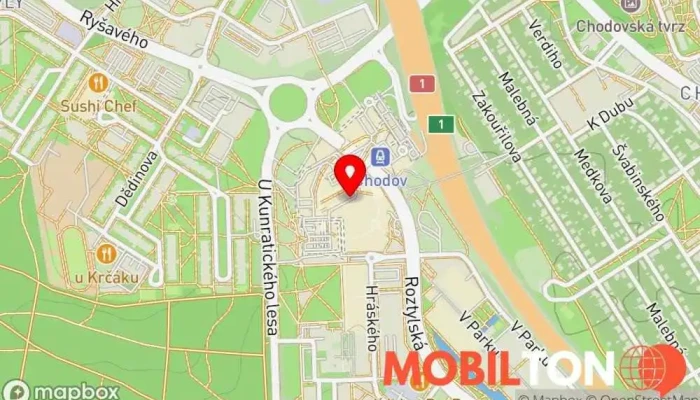 mapa iLoveServis Praha 11 Chodov - expresní servis mobilů, tabletů a Macbooků Opravna telefonů, Prodejna příslušenství k mobilním telefonům, Opravy počítačů, Opravna elektroniky, Opravna mobilních telefonů v Praha 4-Chodov
