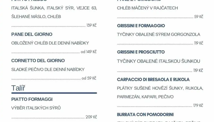 In Strada La Bottega -  Menu - Kolín I