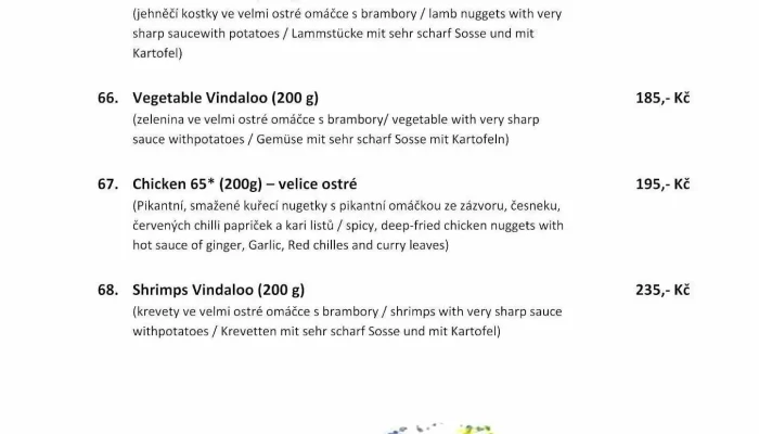 Indicka Restaurace Danphe Menu - Palackého Tř. 48/12 288 02