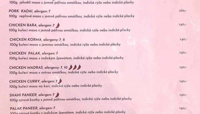 Indicka Restaurace Gateway Of India Menu - Masarykovo Nám. 225