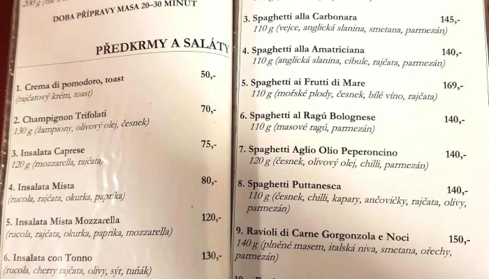 Italska Restaurace Zlin Menu - Tyršovo Nábř. 487
