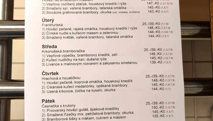 Jidelna   Ingomar Kreibich Menu - Kolín Iv