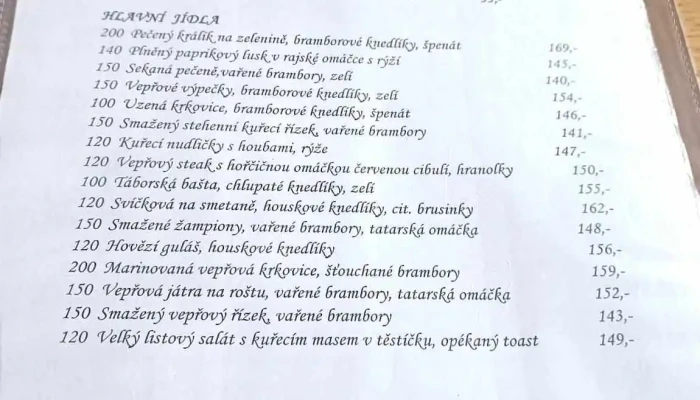 Jihoceska Restaurace Menu - Poděbrady Iii