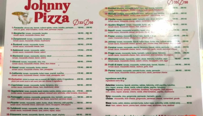 Johnny Pizza Louny -  Menu - Pražská 116