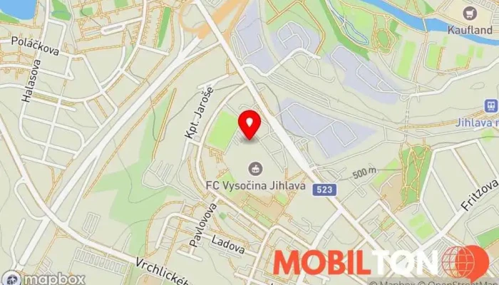 mapa Kafe FBI Kavárna / Čajovna, Bistro, Cateringové služby, Hamburgerová restaurace v Jiráskova 2603/69, hlavní tribuna FC Vysočina, 586 01