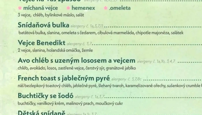 Kafe Orech Menu - Poříčská 1612