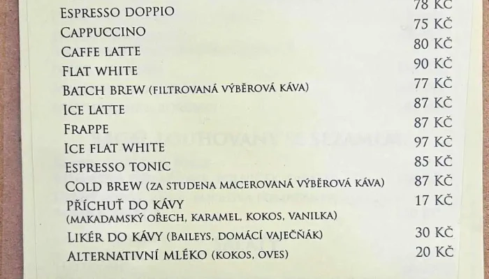 Kafe Z Ruky -  Menu - Františka Šafaříka 312