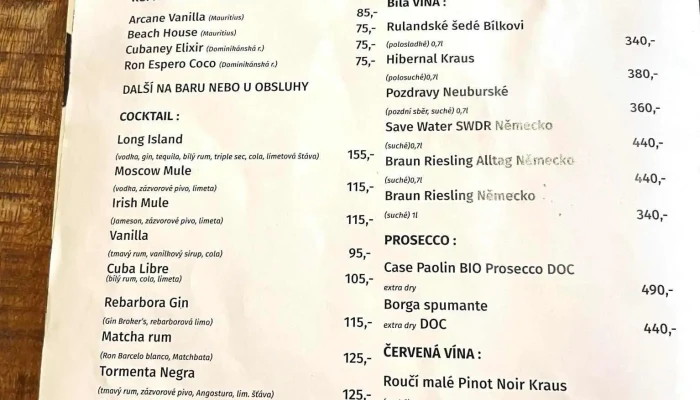 Karls Grill Bar -  Menu - Podmokly