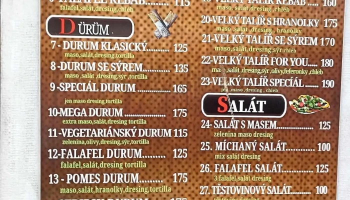 Kebab House Zdice -  Menu - Husova 62