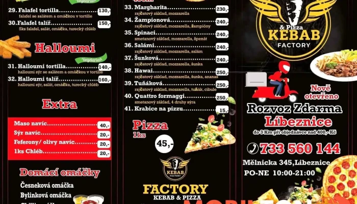 Kebab Pizza Factory Kebab Factory Menu - Mělnická 345