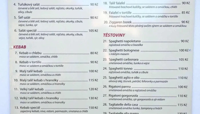 Kebab Restaurant -  Menu - Palackého Tř. 73