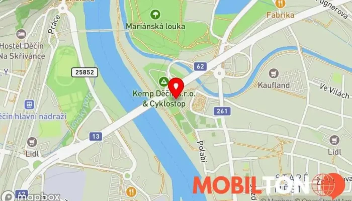 mapa Kemp Děčín Kemp, Půjčovna kol, Půjčovna lodí, Rychlé občerstvení v Polabí
