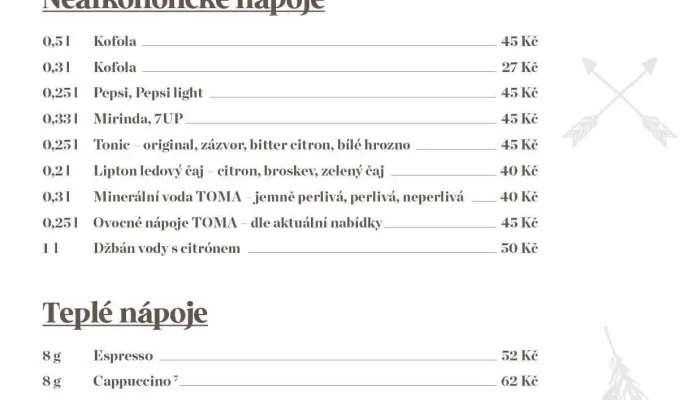 Koliba Pod Horu Menu - Dolní Bečva