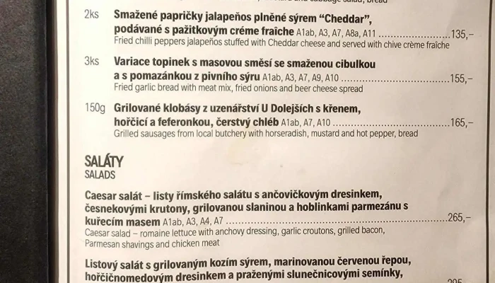 Kozlovna U Paukerta -  Menu - Staré Město