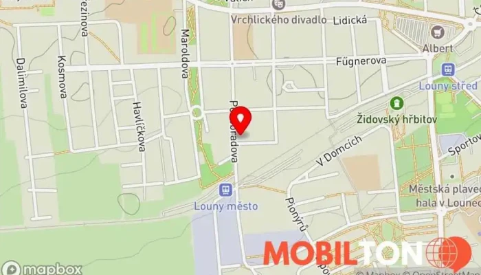 mapa Kulturní dům Zastávka Louny Kulturní centrum v Poděbradova 1135