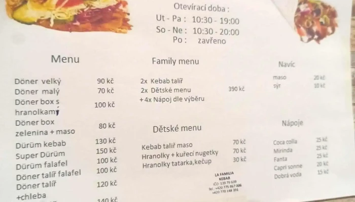 La Familia Kebab -  Menu - Husovo Nám. 33