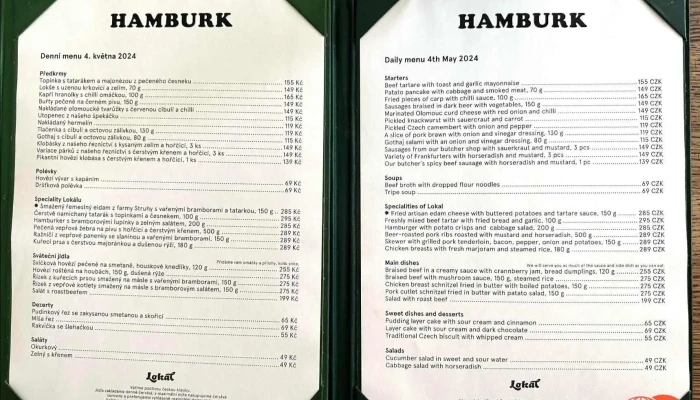 Lokal Hamburk Menu - Karlín