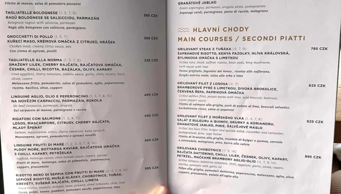 Marina Ristorante -  Menu - Staré Město