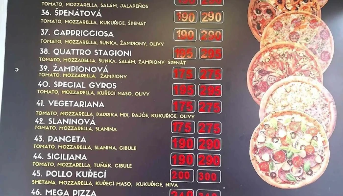 Mega Pizza -  Menu - Plzeňská 475
