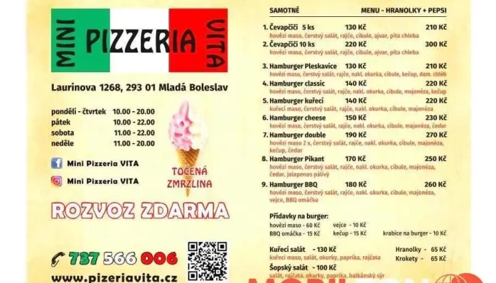 Mini Pizzeria Vita -  Menu - Mladá Boleslav