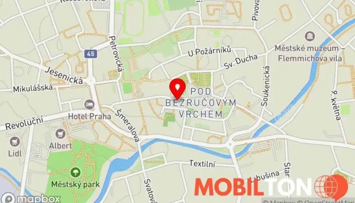 mapa Mobil Centrum DIGIMAX Krnov Prodej mobilních telefonů v Pod Bezručovým vrchem