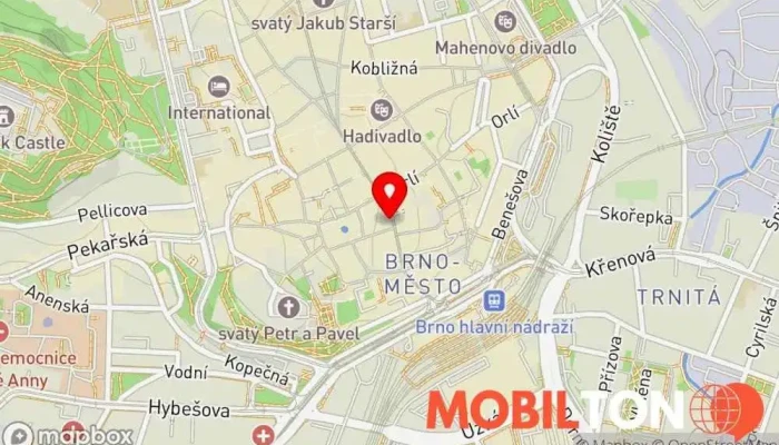 mapa Mobil Pohotovost Prodej mobilních telefonů, Opravna mobilních telefonů v Brno-střed