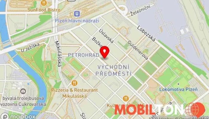 mapa Mobil servis Plzeň - Servis Samsung, Huawei, Honor, Xiaomi, Apple Opravna telefonů v Plzeň 2-Slovany-Východní Předměstí