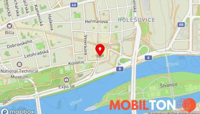 mapa Mobilní servis - Strossmayerovo náměstí Opravna mobilních telefonů v Praha 7-Holešovice