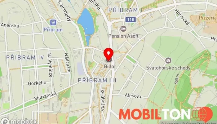 mapa Mobilobchod Prodej mobilních telefonů, Opravna elektroniky, Prodejna použitého zboží v Milínská 134 Obchodní centrum Skalka Příbram