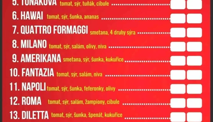 Moris Kebab Pizza Menu - T. G. Masaryka 23