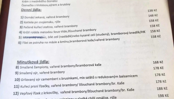 Motorest Na Skalce -  Menu - Lukavice-slatiňany