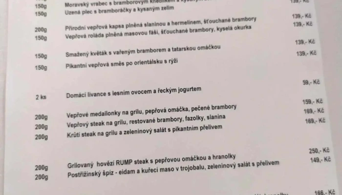 Motorest Pod Ripem Menu - Postřižín-odolena Voda