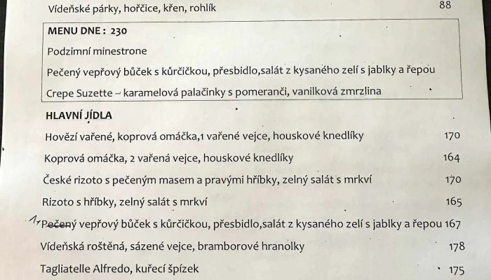 Na Pasince Menu - Kaňk