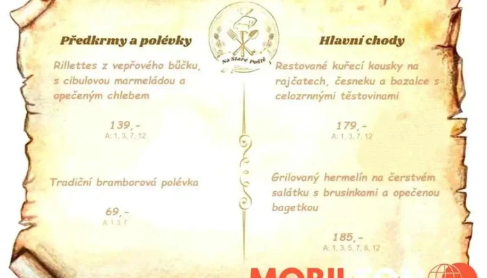 Na Stare Poste Menu - Czech Republic