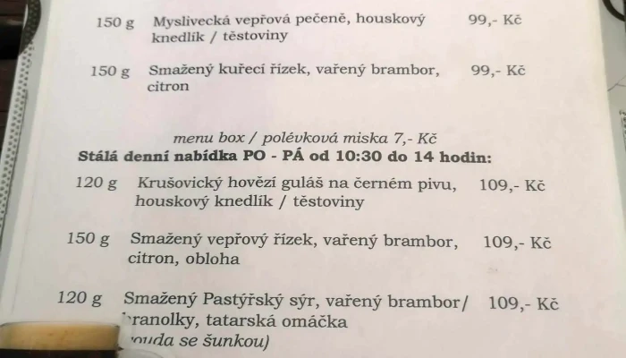 Na Vrsicku Menu - Březové Hory