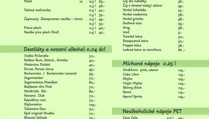 Na Zahradce Menu - Povltavská