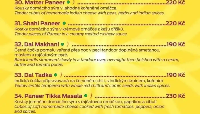 Namastaey India Beroun -  Menu - Beroun-město