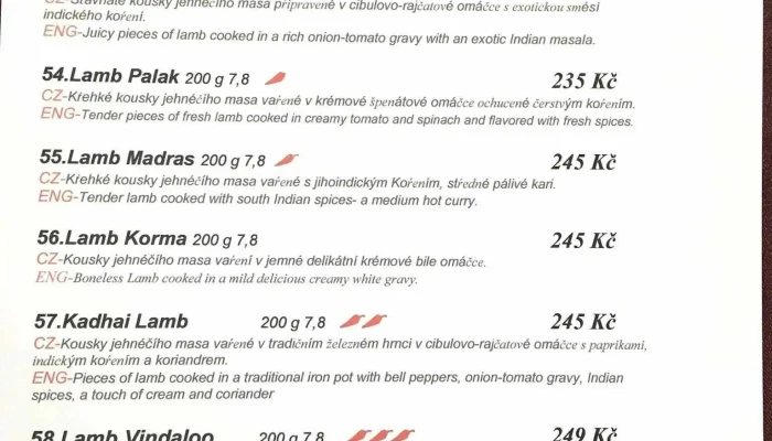 Namaste Bharat Indicka Restaurace Menu - 1 Rakovník 1 Cz, Poštovní 194