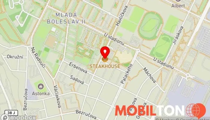 mapa Olympia Bowling Mladá Boleslav Restaurace, Bar, Bowling / Kuželky v Krátká 905