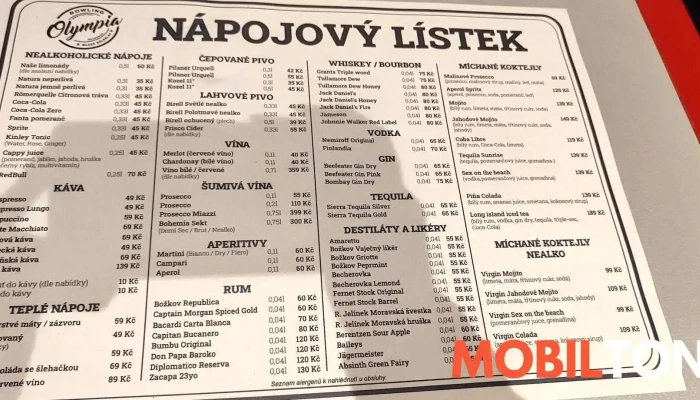 Olympia Bowling Mlada Boleslav Menu - Krátká 905