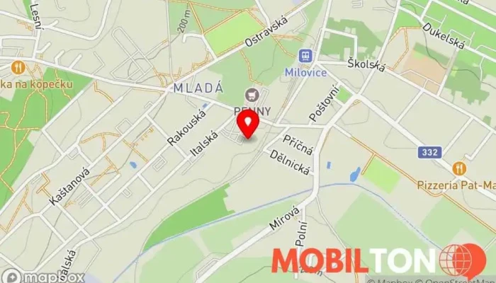 mapa Palác Food Milovice Čínská restaurace, Rychlé občerstvení v Italská 700