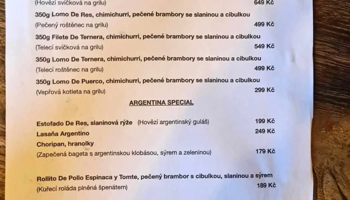 Palace Grill Restaurant -  Menu - Všenorská 45