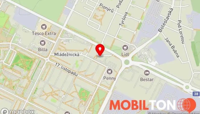 mapa Parťákova Hasičárna Mladá Boleslav - Parťákova pizza Restaurace, Bar, Pivní zahrádka, Pivní výčep, Hamburgerová restaurace, Pizzerie v Mladá Boleslav II